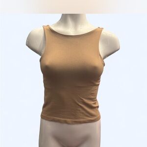 Free People Tan Scoop Neck Ribbed Tank